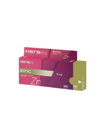 HERBEX ZINC BISGLYCINATE 15MG, 20 Comprimés