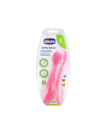 CHICCO 2 Cuillères Silicone Softly Spoon Rose 6M+