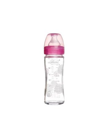 CHICCO Biberon En Verre Rose Slow Sil, 240ml