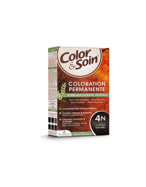 3 CHENES Color & Soin Coloration Permanente 4N Chatain Naturel, 135ml